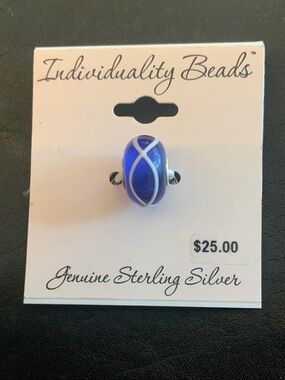 Kohl's Cobalt Blue Glass Bead with White Swirl